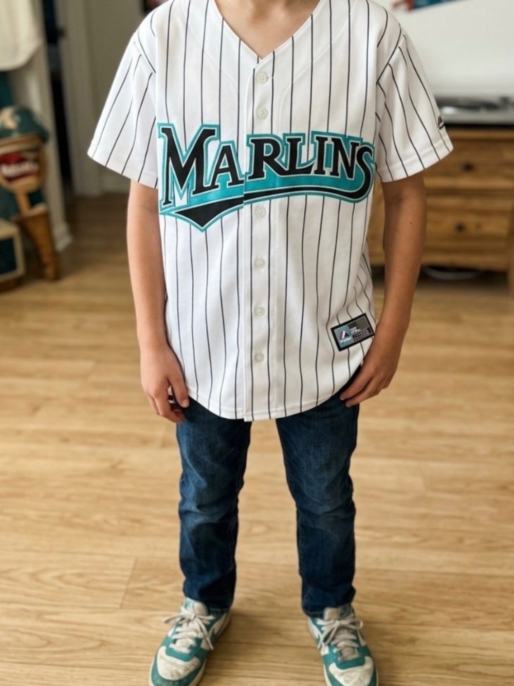Vtg Florida Marlins Hanley Ramirez #2 Majestic Youth S Jersey Pinstripe Y2K MLB